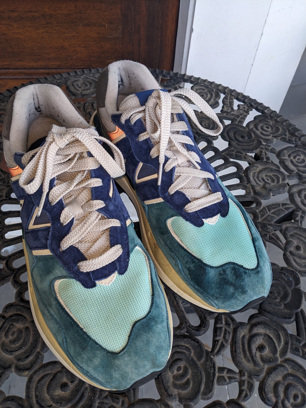 New Balance Men's Suede & Mesh Sneakers in Teal, Navy and Cream